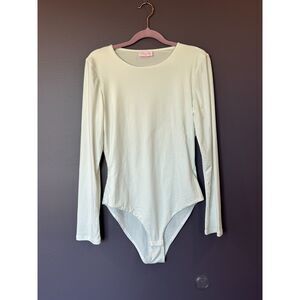 NWOT Pink Lily Crewneck Long Sleeve White Bodysuit Size Large
